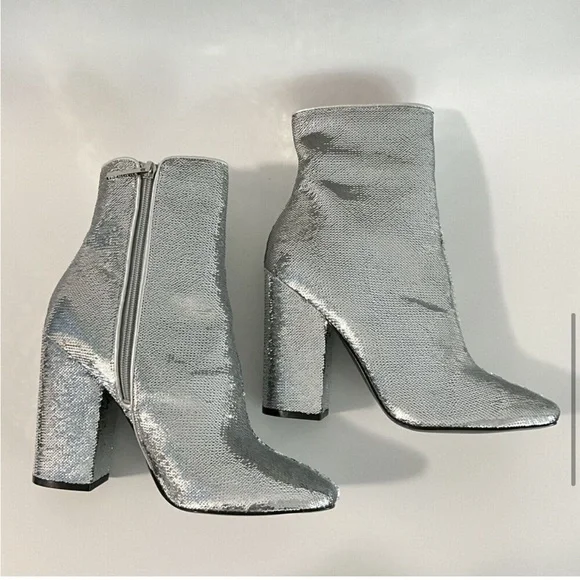 Kendall + Kylie Bootie Silver Sequin Haedyns Square-toe Ankle Boots - Picture 7 of 11